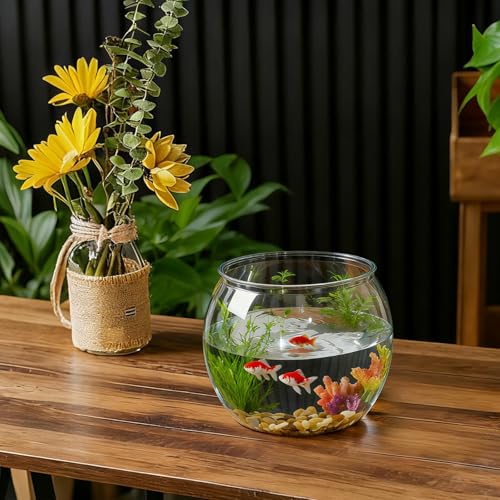 Image of Geelin 1 Gallon Plastic Fish Tank Large Bowl Shatterproof with Crystal Clear Clarity for Terrarium, Flower Vase Centerpiece Gift for Fish Lovers (Round)