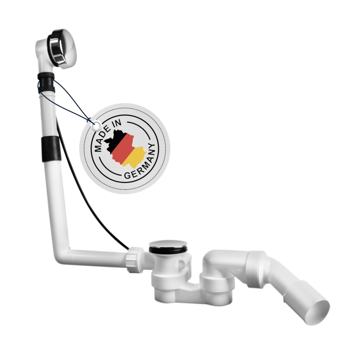 AQUADE Ab- und Überlaufgarnitur Badewanne 40/50 mm – Chrom Komplettset mit Excenter, Geruchsverschluss, Abdeckung und Siebeinsatz