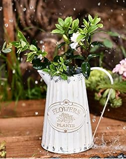 Soyizom Decorative Flower Vase Rustic Shabby Chic Metal Jug French Rustic White Pitcher Country Vintage Milk Can Galvanized Tin Watering Jug Farmhouse Decor Vase for Wedding Dinner Table Centerpiece