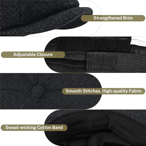 Image of KUJUHA Wool Newsboy Cap for Men Flat Irish Cabbie Ivy Gatsby Newsboy Driving Hat Hunting Cap