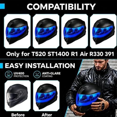 Image of PSLER Shatterproof Helmet Visor for R330 T520 ST1400 R1 Air 391,Deep Blue | Impact-Resistant ,UV400 Protection, Motorcycle Tinted Face Shield for R330 T520 ST1400 R1 Air 391,Visor Replacement