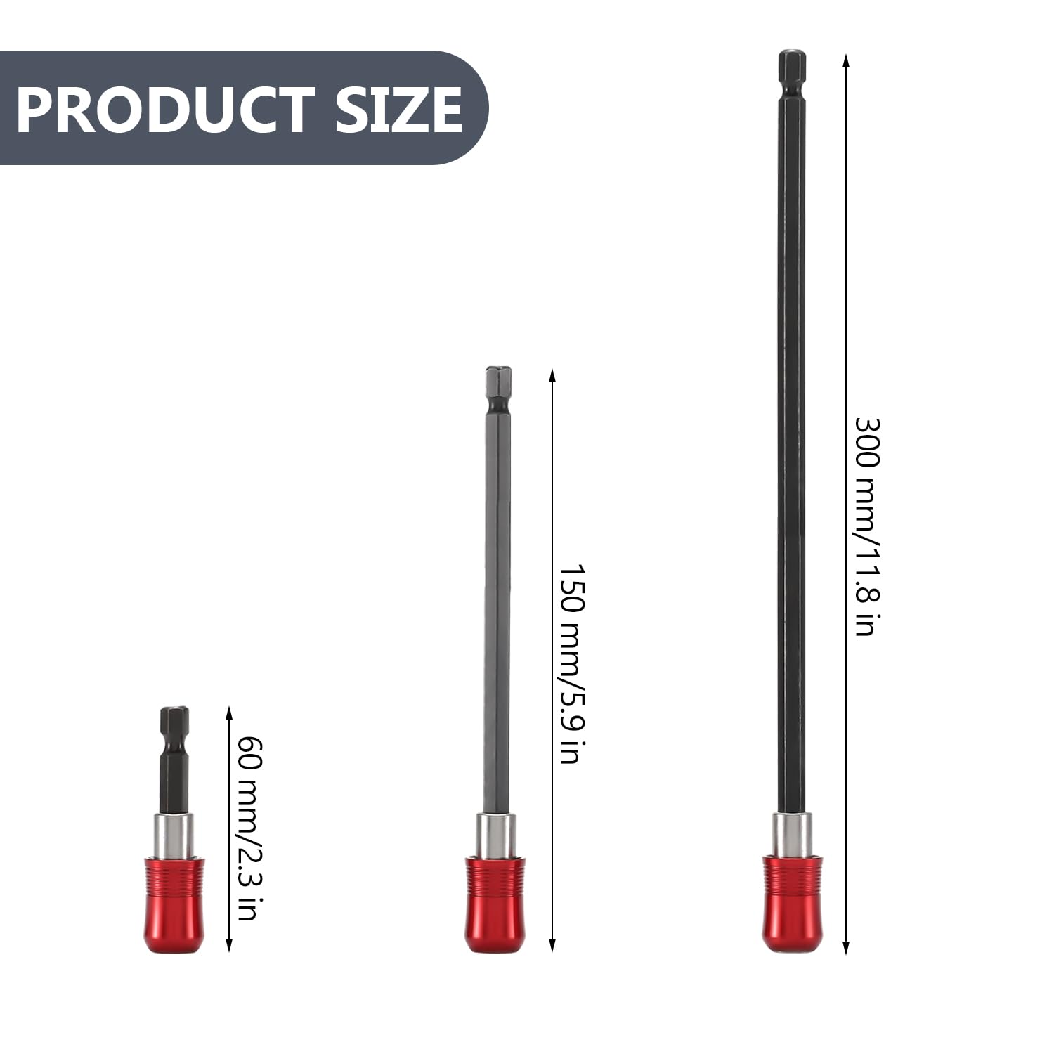 Set 3 Prolunghe Per Cacciavite Magnetiche, Lunghezze 60mm/150mm/300mm, Per Trapano E Avvitatore, Cambio Rapido