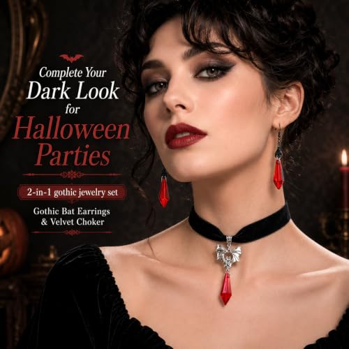Goth Bat Earrings Necklace for Women Halloween Gothic Vampire Jewelry Set - image 2