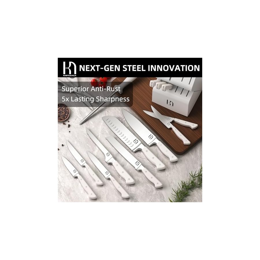 Knife-Block-Set-15-Pcs-Kitchen-Knife-Set-Enduring-Razor-Sharp-Japanese-High-Carbon-Stainless-Steel-Knife-Set-with-Block-Premium-Forged-Knife-Set-for-Kitchen-and-Professional-Chefs-White KnifeSaga Knife Block Set, 15 Pcs Kitchen Knife Set, Enduring Razor-Sharp Japanese High Carbon Stainless Steel Knife Set with Block, Premium Forged Knife Set for Kitchen and Professional Chefs, White
