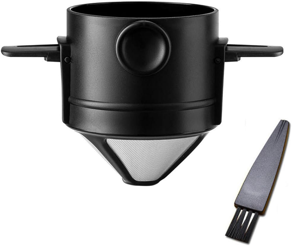 Foldable Pour Over Coffee Filter with Cleaning Brush (Black)