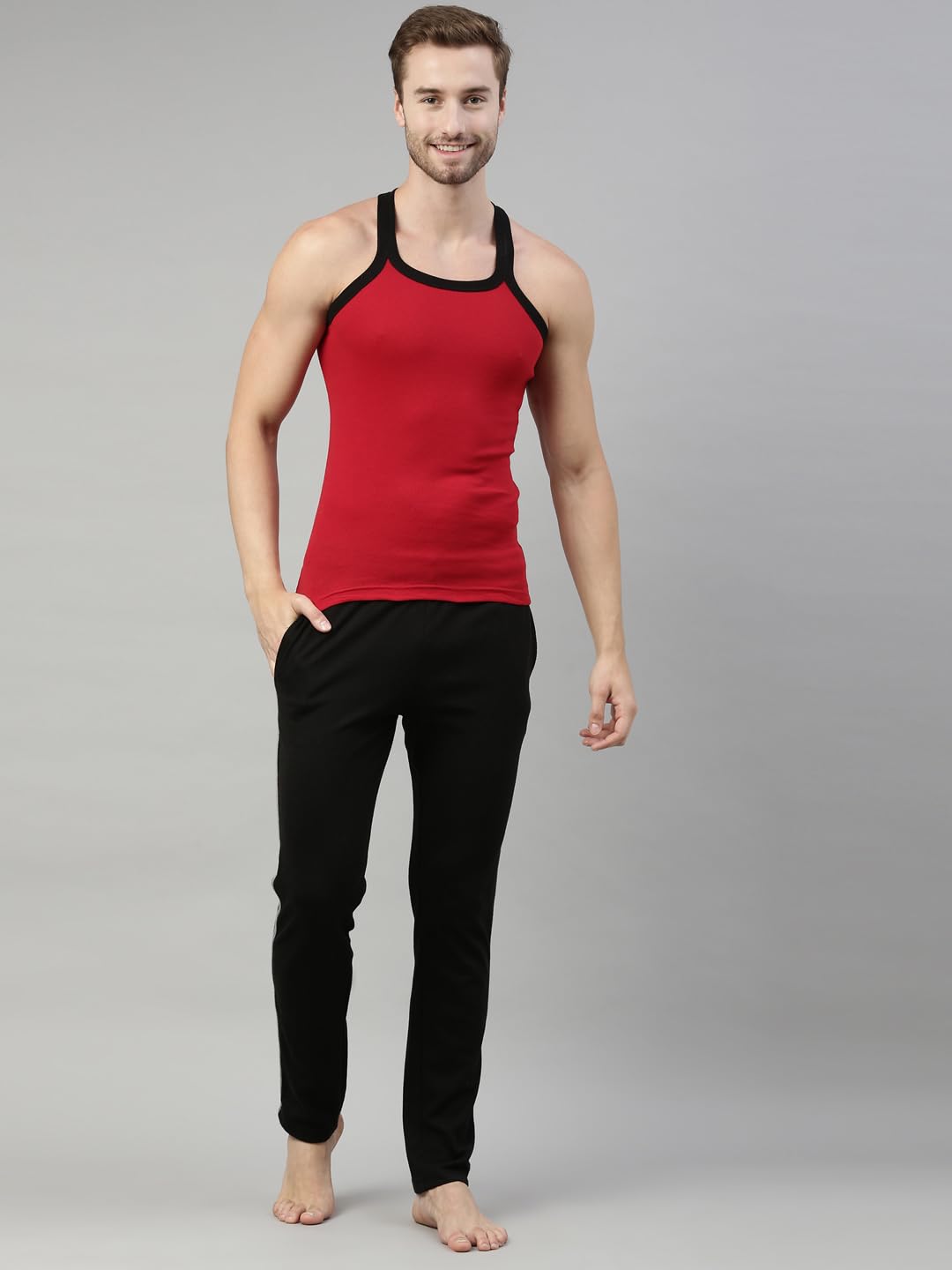 Dixcy Scott Originals Men’s Cut & Sew Color Block Printed On Side Durable & Comfortable 100% Combed Cotton Gym Vest Innerwear (Pack of 3) Colour/Print May be Vary 4