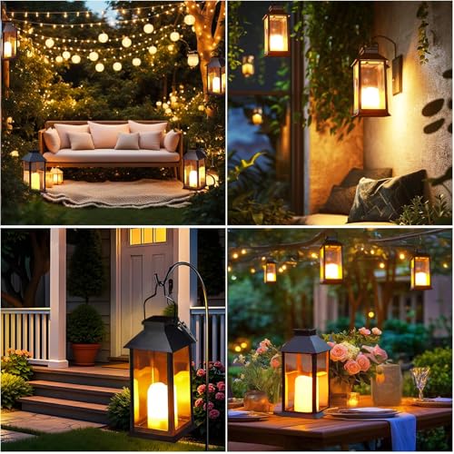 Yowin Solar Lanterns for Outside 2 Pack Hanging Solar Lantern Outdoor Garden with Flickering Candle, Waterproof Garden Gifts Auto On/Off Table Lamp for Balcony Wall Patio Vintage Decorations - Cosy Home Interiors Yowin Solar Lanterns for Outside 2 Pack Hanging Solar Lantern Outdoor Garden with Flickering Candle, Waterproof Garden Gifts Auto On/Off Table Lamp for Balcony Wall Patio Vintage Decorations - Image 2
