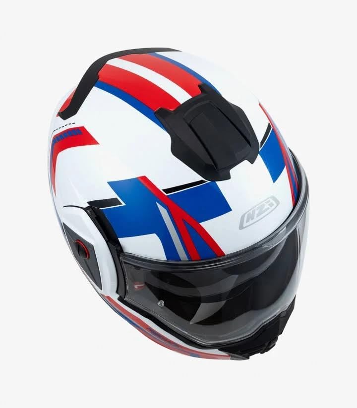 NZI Casco Modular NZI Fastback Duo 180º Shadow Blanco Azul Rojo Abatible con Visor Solar - Unisex Hombre y Mujer - Homologado P/J ECE 22.06 (XXL)