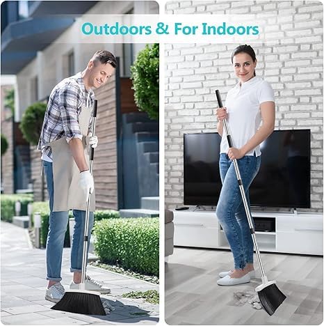 KACHKIT Household Cleaning Multi-Function Cleaning Soft Broom Plastic Material Long Handle Rotary Dustpan Rubber Lip Design Combination Broom and Dustpan Set 1