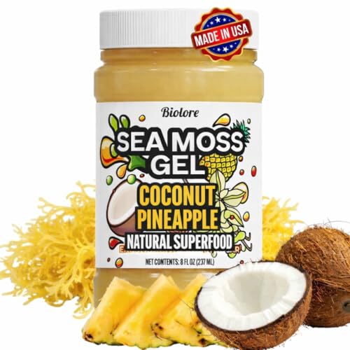 Biolore Sea Moss Gel Coconut Pinapple – Flavored Superfood with Natural Electrolytes – Wildcrafted Mango Jam Sea Moss, with Minerals, Vegan, Made in USA – 8oz Trial Size