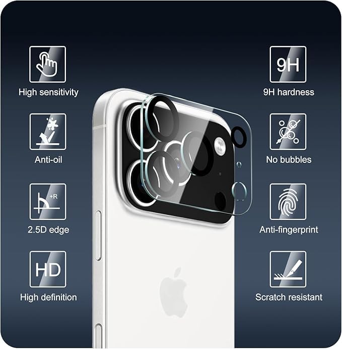 Image of OpenTech Premium Camera Lens Protector For iPhone 17 Pro Max With Edge To Edge Coverage (Full Transparent) (Pack of Two) - Case friendly, Anti Scratch glass