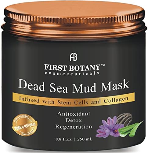 First Botany, 100% Natural Mineral-Infused Dead Sea Mud Mask 8.8oz Stem Cells Facial Treatment Skin Cleanser Pore Reducer Anti Aging Acne Treatment Blackhead Remover Cellulite & Natural Moisturizer
