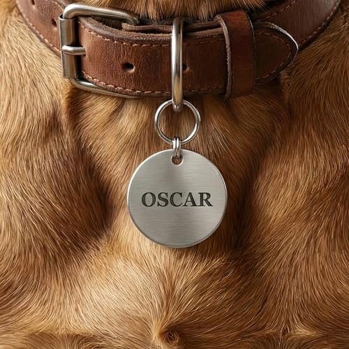 Dog Tags for Pets Engraved UK Personalised Round Name Disc for Dogs and Cats, Brass Or Stainless Steel, Small Medium & Large, Deep Engraved Quiet, UK Legal, The Stately Hound (Silver Round, Medium) - Image 2