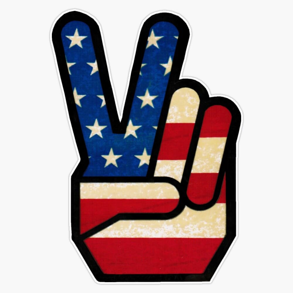Vintage Peace Sign Fingers American Flag Window Bumper Sticker Decal 5"