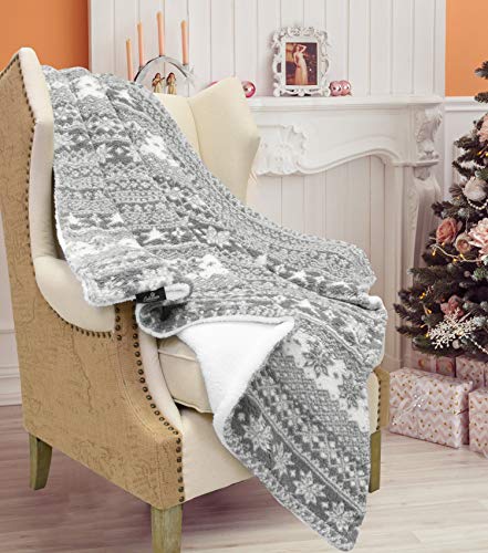 Catalonia Grey Sherpa Throw Blanket, Super Soft Warm Fuzzy Comfy Snowflake Blankets, Reversible Fluffy Throws, Holiday Theme Blanket (50X60 Inches) #TOP6
