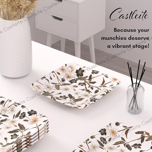 Castleite Bliss Melamine Quarter Plates Set Of 6-Size 7', Non Breakable, Square Designer Plate For Serving Snacks, Breakfast, LunchOrDinner At Home, Kitchen,OrCafé, Stainless (Wavy Daze), Multicolor