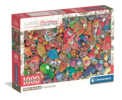 Clementoni | Puzzle Impossible Jolly Christmas pour Adultes 14 Ans+ | 1000 Pièces | Poster Inclus | Dimensions 70 x 50 cm | Boîte Compacte | Activité sans écran | Idée Cadeau Noël