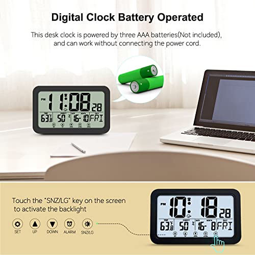 Digital Wall Clock, Digital Clock Battery Operated, Clocks With Large Display, Alarm Clock With Backlight, Desk Clock With Temperature Humidity Day Date For Bedroom Living Room Office (Black) #TOP2