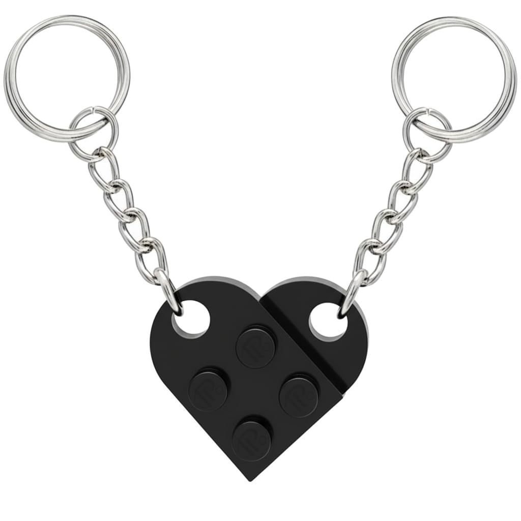 Love Heart Matching Brick Keychain Set for Couples, Interlocking Heart Keyring Key Ring – Romantic Gift for Him, Her, Valentine’s Day, Anniversary, Birthday, Lovers & Friends (Black)