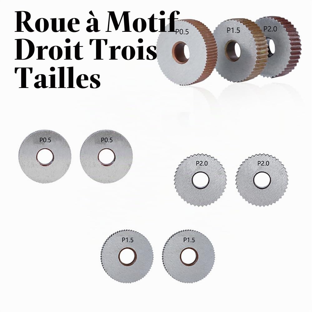 Lot de 7 outils moletés pour tour - En acier à grande vitesse - Division diagonale - Grandes roues linéaires - 0,5 mm - 1,5 mm - 2 mm