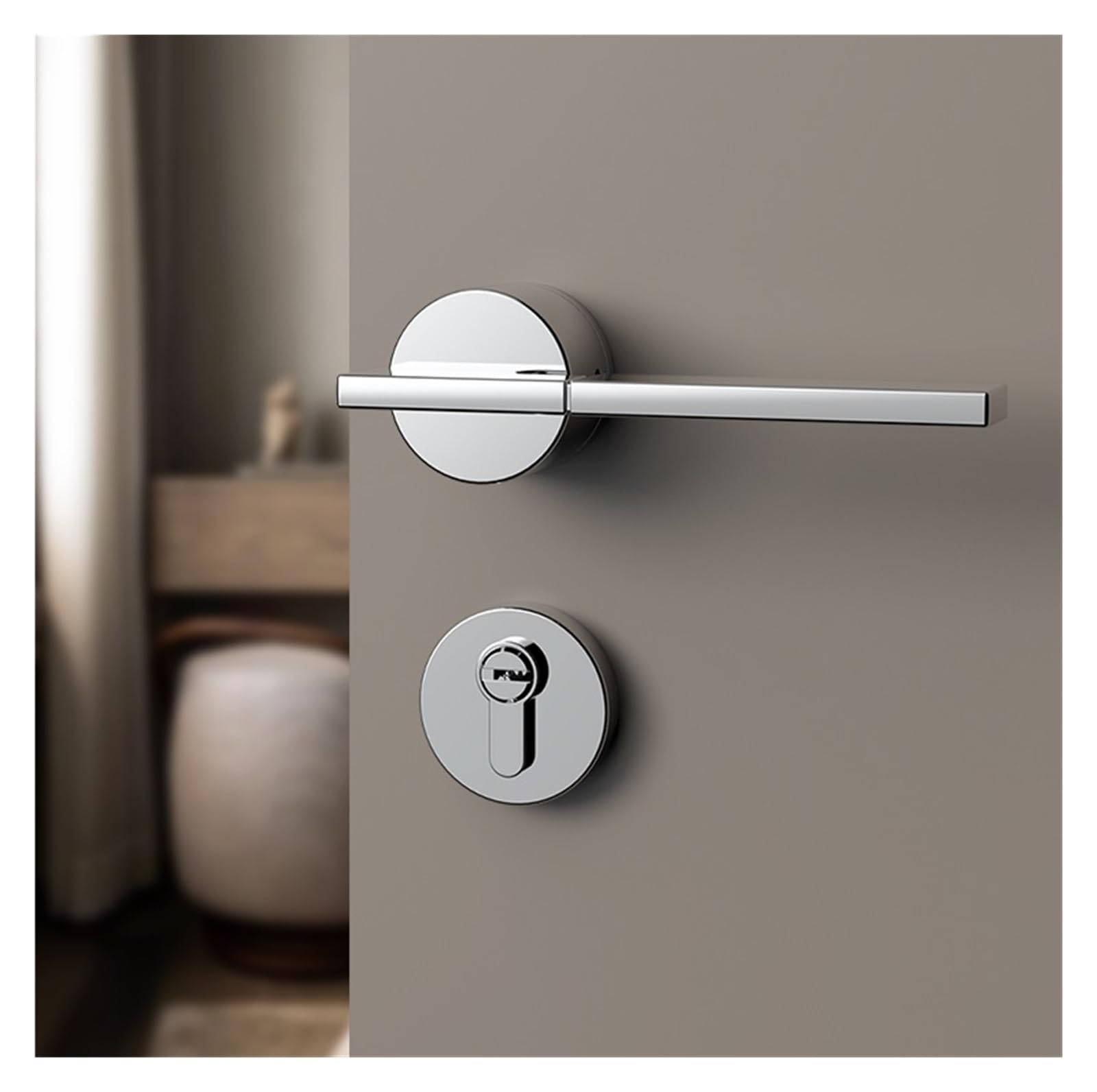 nxjaSDH Lock and Handle Sets, Silver Solid Wood Door Lock Nordic Indoor Bedroom Suitable for Thickness 35-50mm(with Key)