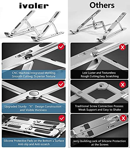 ivoler Soporte Portátil Mesa 6 Ángulos Ajustables, Aleación de Aluminio, Soporte Ordenador Portatil Ventilado Plegable para 10-15.6”Macbook, DELL, Chrome, Otros Portátiles y Tableta - Plata