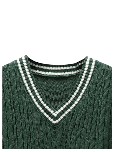 GORGLITTER Men's Sweater Vest Striped Cable Knit Sleeveless V Neck Pullover Sweater Tops4
