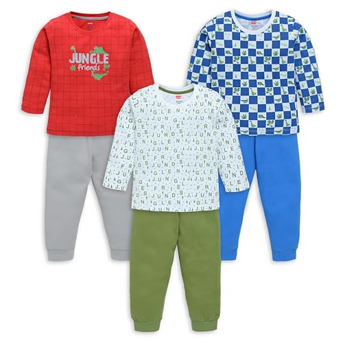 Image of LuvLap Baby Boys 100% Cotton Full Sleeve Boys T-Shirt & Pyjama Sets Pack of 3
