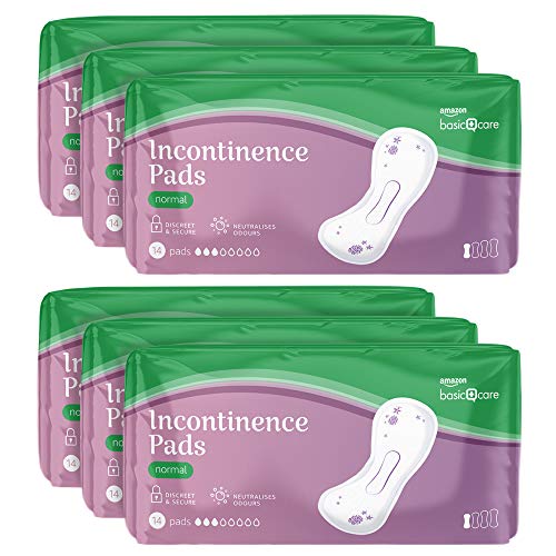 Amazon Basic Care Almohadillas para incontinencia, normal, 6 paquetes de 14 (total 84)