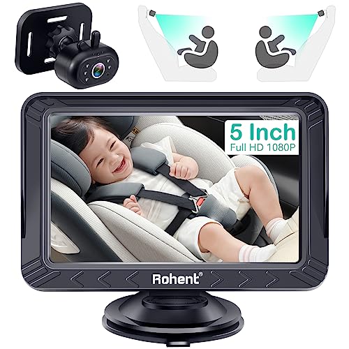 Image of Baby Car Camera USB Plug and Play: 5 Inch Easy Install HD 1080P Clear Picture Carseat Camera Two Kids 360° Rotating Car Baby Monitor with Camera Clear View Night Vision for Back Seat Rear Facing -N08