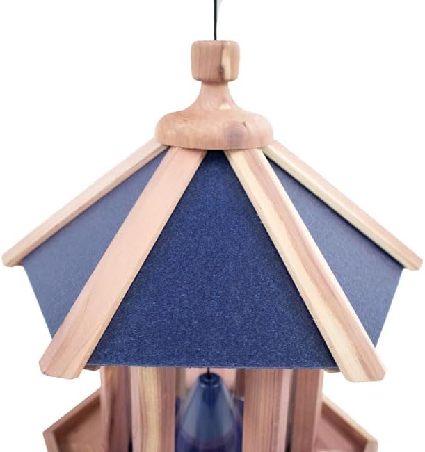 Amish Made Cedar & Recycled Plastic Gazebo Bird Feeder with Blue Roof, 2.15 Qt Seed Capacity, Red Cedar Frame, Durable Polycarbonate Tube, Large Outdoor Bird Feeder, Made in USA