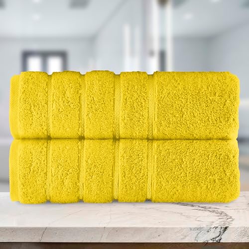 Image of Elegant Comfort 100% Turkish Cotton 4 Lines Viscose Stripe Luxury 2 Pack Bath Towel Set 27 x 54 Inch - Super Soft and Highly Absorbent Premium Hotel Spa Quality Towels for Bathroom Use, Yellow