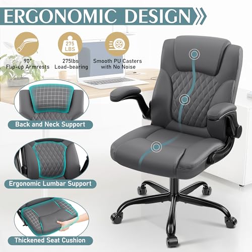 Image of Leather Office Chair, PU Home Computer Desk Chairs with Ergonomic Back Support, 360Swivel Free,Small Gaming Chair with Wheels and Adjustable Armrests, for Short People Use
