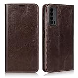 MingMing Funda para Huawei P Smart 2021 Carcasa de Cuero Genuino [Sedosa y Texturizada] [Protección Completa de 360°] Estuche para Huawei P Smart 2021-Marrón Oscuro