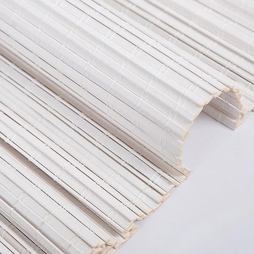 Artdix Bamboo Roman Shades, Cordless Custom Blackout Room Darkening Woven Wood Shades, Natural Bamboo Window Shades for Indoor Windows, White