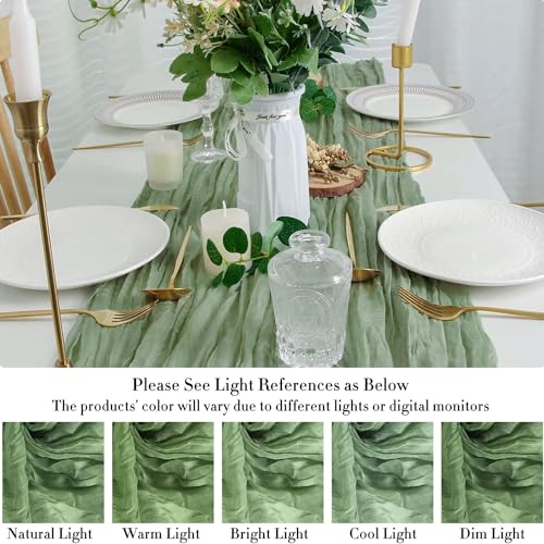 Cekene Cheesecloth Table Runner Sage Green 90x400cm Rustic Gauze Fabric Tablecloth Sheer Boho Wedding Table Cover Cheese Cloth Table Decoration for Holiday Party Baby Bridal Shower Birthday Arch - Image 4