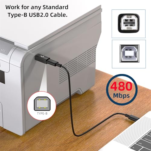 Adaptador USB 2.0 Tipo B hembra a Tipo C macho ángulo y recto, 2 pcs miniatura 3
