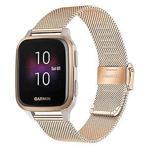 TRUMiRR Band for Garmin Venu / Venu Sq / Venu Sq 2 Smart Watch, Mesh Woven Stainless Steel Watchband Women Strap for…