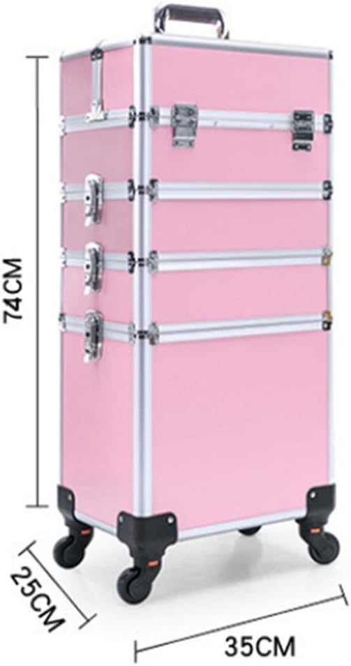 Rofessional Rolling Makeup Artist Case Makeup Trolley Travel Cosmetic Case Multi-layer Detachable Lifting Rod Multi-functional Travel Portable Beauty Salon Manicure,pink35x25x64cm (black35x25x74cm)