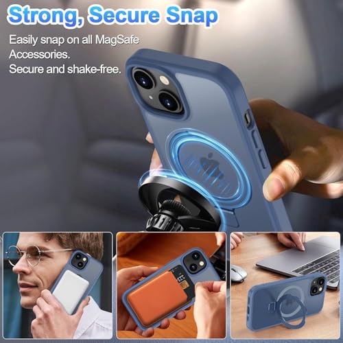 Image of iPhone 15 Magsafe Stand Case | Matte Design & 360 Protection | Military-Grade Apple iPhone 15 Cover | Ultra Premium - Blue