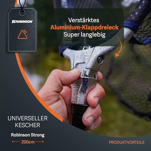 Robinson Gummiert Kescher Angeln - Angel Kescher mit verstärktem Aluminiumrahmen - Teleskop Unterfangkescher - 3 Längen (1,5m/2m/2,5m) – Klappbar (2,0m)
