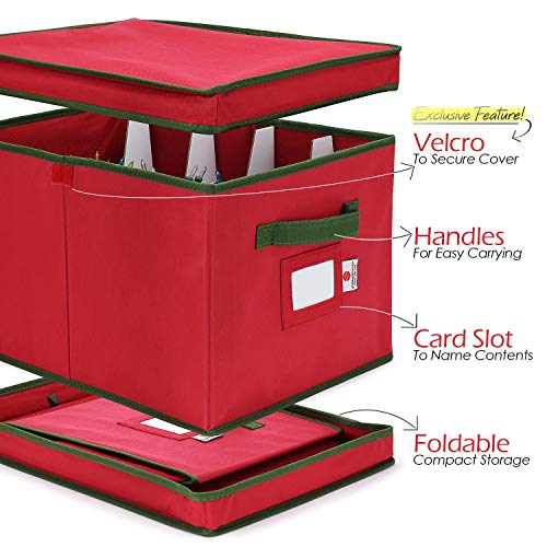 StorageMaid Christmas Lights Storage Box | Festive Sturdy Xmas Lights Organizer Container Great for Stacking - Christmas Decoration Box Equipped with a Secure Cover & Card Slot - 12 x 17 x 10 in.