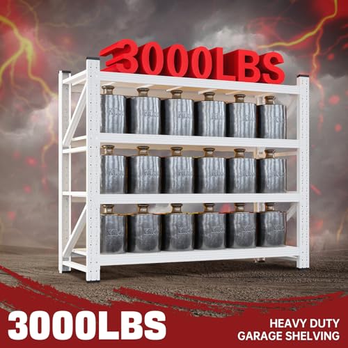 Image of RAVIGIN 3000LBS Storage Shelves, 48 inch W Garage Shelving Heavy Duty Metal Adjustable Garage Shelves, Shelving Units Industrial Shelving for Warehouse, 48 inch W x 23.7 inch D x 70 inch H,White