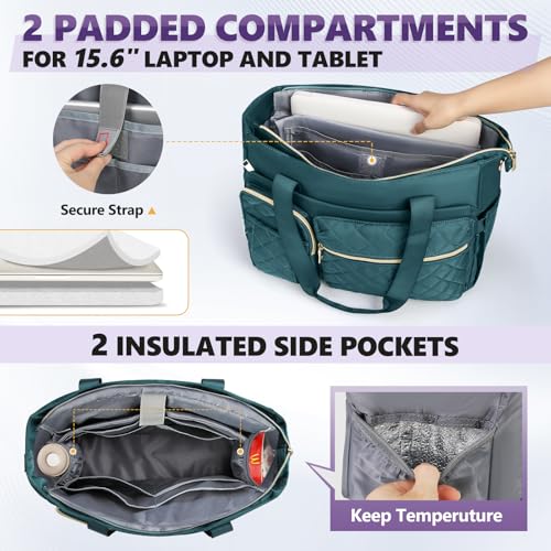 Image of SDYSM Teacher Tote Bag 15.6 inch Laptop Bag Work Bags for Women Nurse Tote Professional Computer Messenger Shoulder Bags Laptop Briefcase for Office, College, Nursing, Dark Green