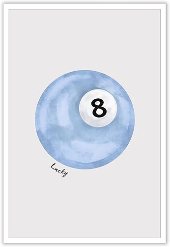 JMGHKL Póster vintage de 8 bolas de la suerte, color azul cielo, arte de pared de 8 bolas, impresiones en lienzo de bolas de billar, minimalismo,