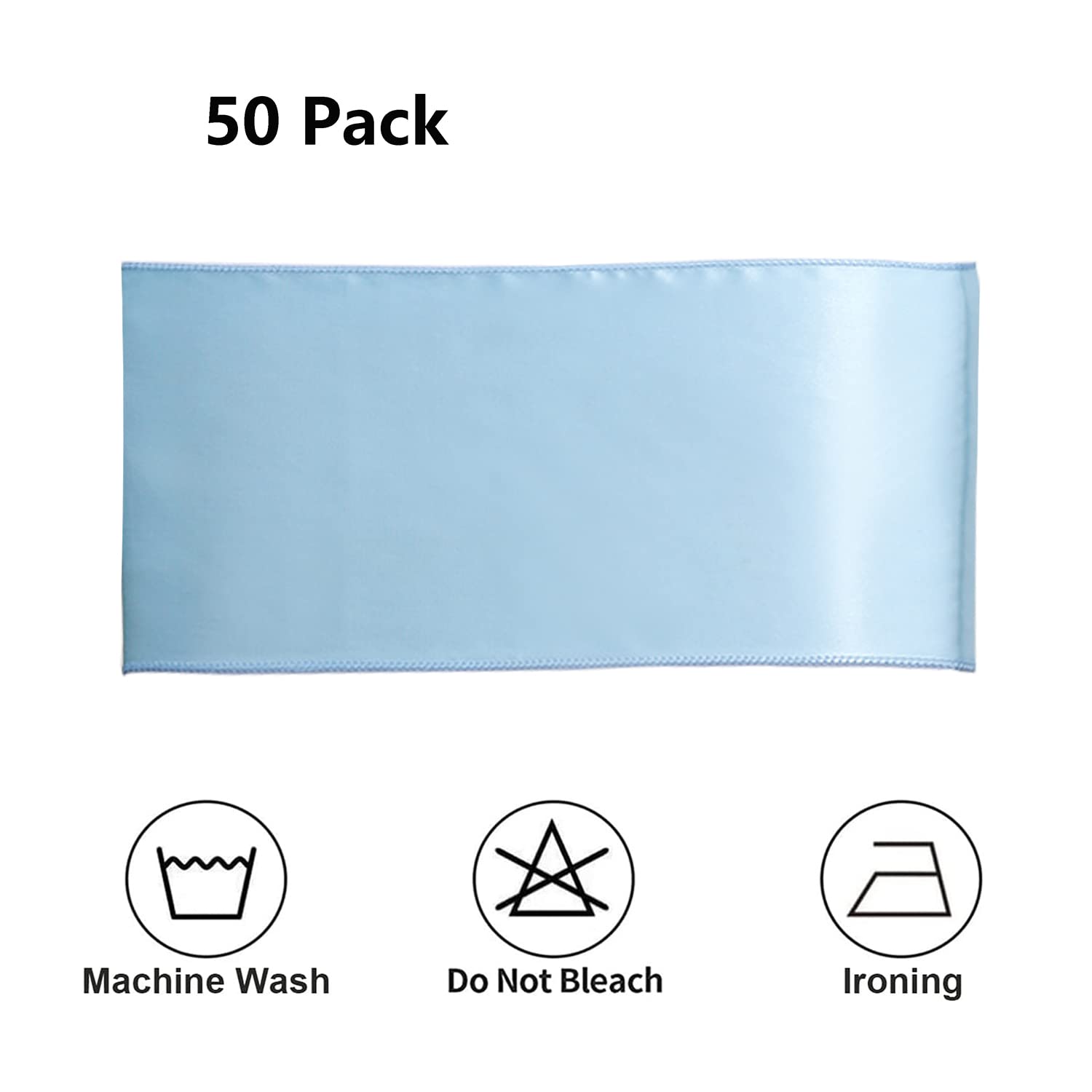 Set mit 50 Stück Satin-Stuhlschärpen für Hochzeit, 17.8x274.4 cm, Babyblau, Stuhlschleifen für Party, Satin-Stuhlbänder, Bänder für Hochzeiten, Kirche, Veranstaltung, Stuhldekorationen