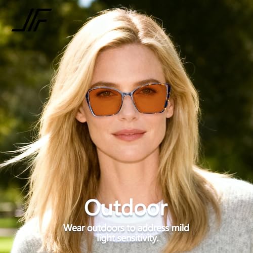 Image of Women's 2 Pack Indoor Fluorescent-41 Rose & Outdoor Fluorescent-60 Brown Cat Eye Tinted Blue Light Blocking Glasses for Migraine, Light Sensitivity, Photophobia LED Gaming Computer Screen Glare