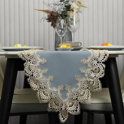 Papel de mesa impermeable de PVC con borde de encaje, manteles elegantes y banquetes (color: verde, tamaño: 30 x 228 cm (12 pulgadas x 90 pulgadas)) (azul 30 x 183 cm (12 pulgadas x 72 pulgadas))