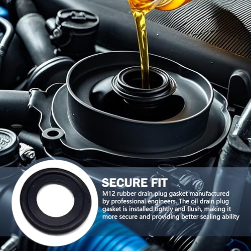 Image of Downhill 25 PCS M12 Oil Drain Plug Gasket, Rubber Crush Washer Seals, Engine Oil Crush Washers, Replace OEM 12616850 3536966, Compatible with Chevy Buick Ford GMC Ca-dillac (Black)