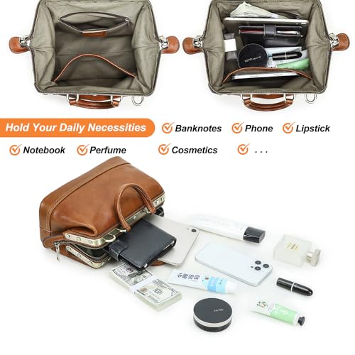 Image of CONTACTS Doctor Bag Purse for Women Luxury Leather Handbag with Lock Shoulder Bag Vintage Top Handle Bag
